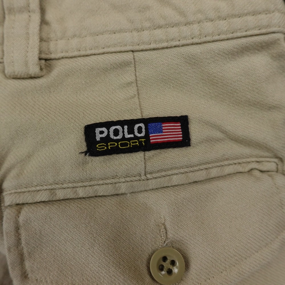 VTG Ralph Lauren Shorts Mens 38 Brown Beige Chino Polo Sport Pleated Dad 90s Y2K - Picture 10 of 11